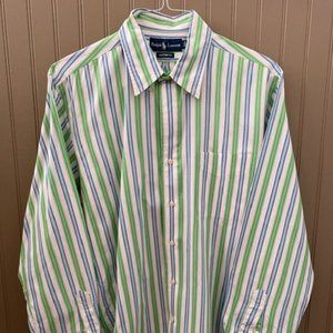 Vintage Ralph Lauren Polo Crest Logo Shirt Men Size L Striped Button Checker